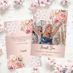 Cartão De Agradecimento Rosa dourado - foto do Chá de panela de rendas ros<br><div class="desc">Um Chá de panela moderno Obrigado cartão com fotos. Um fundo rosa de gradiente dourado decorado com rosas,  flores e rendas cor-de-rosa. Personalize e adicione sua foto na frente e obrigado nota atrás.</div>