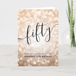 Cartão De Agradecimento Rosa Dourado Luzes Brilhantes 50º Aniversário Obri