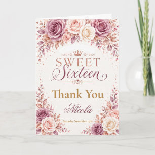 Cartão De Agradecimento Rosa Dourado Mauve Sweet Sixteen