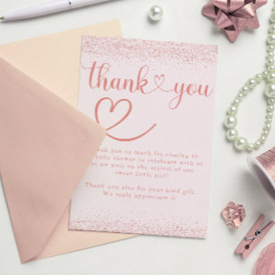 Cartão De Agradecimento Rosa Dourado Obrigado Confetes Coração Script