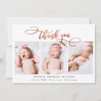 Rosa Dourado Script Newborn 3 Baby Photo Obrigado