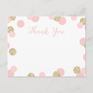 Cartão De Agradecimento Rosa e obrigado Dourado dos confetes do brilho