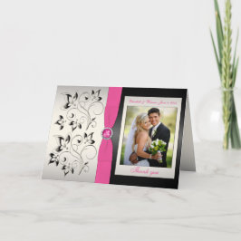 Cartão de agradecimento rosa e preto com foto