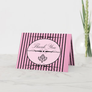 Cartão de Agradecimento Rosa e Preto Elegante