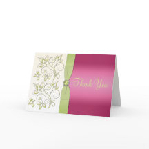 Cartão de Agradecimento Rosa e Verde