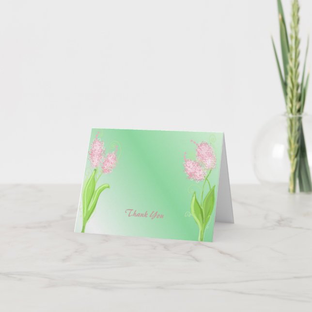 Cartão De Agradecimento Rosa e Verde Floral Obrigado (Frente)