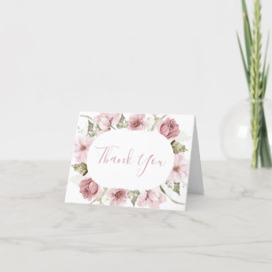 Cartão De Agradecimento Rosa Empoeirada, Rosa Choque e Aguarela Sage