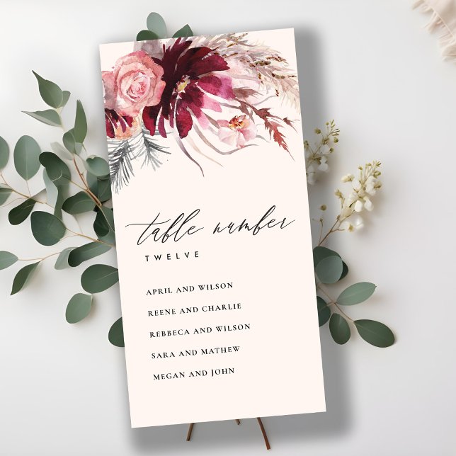 Cartão De Agradecimento Rosa Flora Pampas Grass Grass Número da Tabela (Criador carregado)