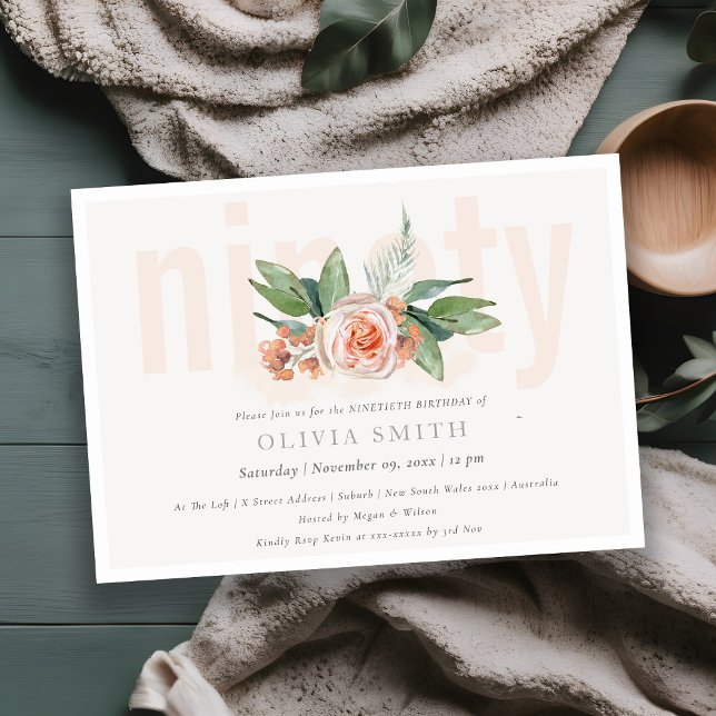 Cartão De Agradecimento Rosa Floral Bunch 90 Aniversário do Pastel (Criador carregado)