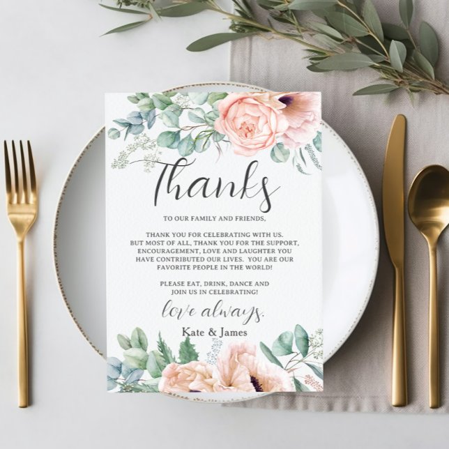 Cartão De Agradecimento Rosa Floral Tom Rosa Chic Casamento QR Compartilha (Criador carregado)