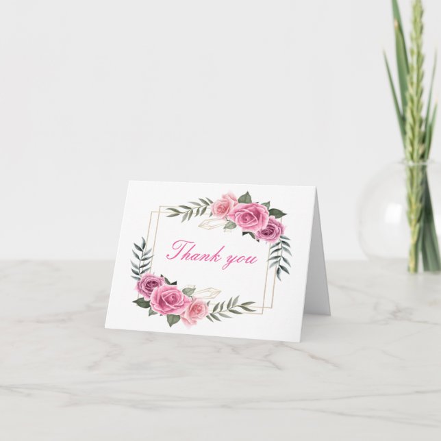 Cartão de Agradecimento Rosa Geométrica Elegante (Frente)