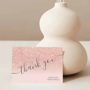 Cartão De Agradecimento Rosa gold faux glitter rochedo cor-de-rosa obrigad