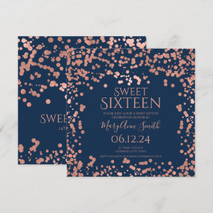 Cartão De Agradecimento Rosa Gold Foil Confetti Sweet 16º Marinho de Convi