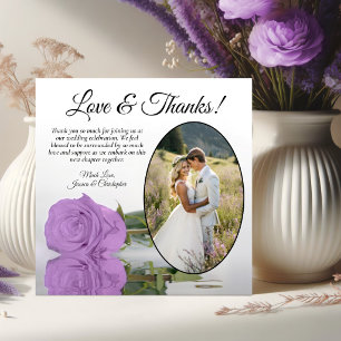 Cartão De Agradecimento Rosa Lilac Purple Elegante com Casamento Fotográfi