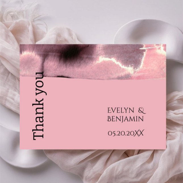 Cartão De Agradecimento Rosa moderno e preto (Criador carregado)