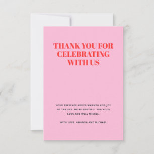 Cartão De Agradecimento Rosa Moderno e Vermelho