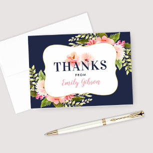 Cartão De Agradecimento Rosa Naval Floral Aquarela Personalizada