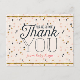 Cartão De Agradecimento Rosa & obrigado Dourado das estrelas da cintilação