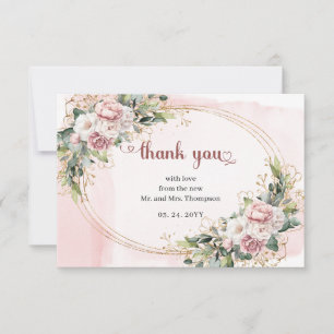 Cartão De Agradecimento Rosa Ouro Floral Eucalipto Casamento Elegante  