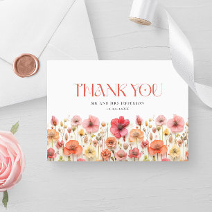 Cartão De Agradecimento Rosa Pastel Retrô Boho Flor Silvestre Obrigada