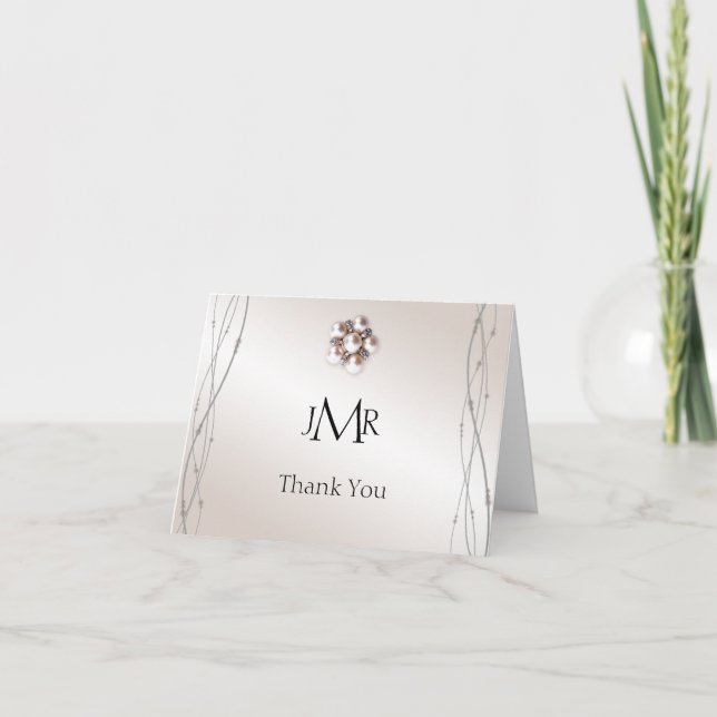 Cartão De Agradecimento Rosa Pérola e Pontos 30º Aniversário Obrigada (Frente)