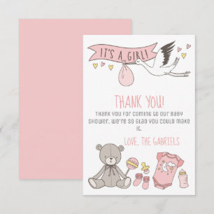 Cartão De Agradecimento Rosa personalizável É um Chá de fraldas de Garota