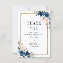 Cartão De Agradecimento Rosa Pink Blush Azul Marinho Casamento Geométrico