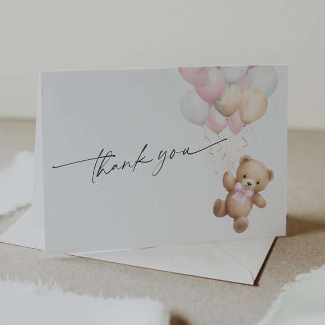 Cartão De Agradecimento Rosa, podemos esperar Chá de menina (Pink We Can Bearly Wait, Teddy Bear Gender Neutral baby Shower Thank you Cards.)