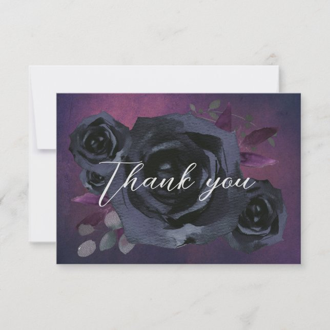 Cartão De Agradecimento Rosa preto roxo Gótico moderno (Frente)