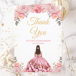 Cartão De Agradecimento Rosa Princesa Rosa Floral Quinceañera