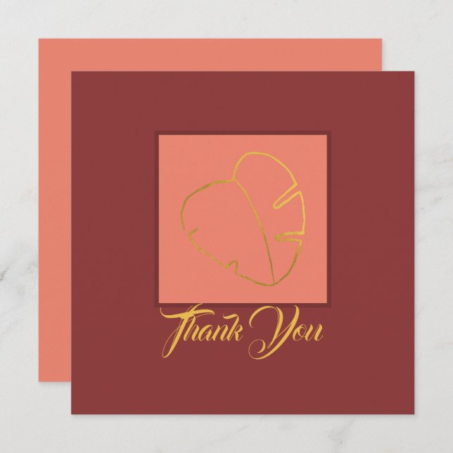 Cartão De Agradecimento Rosa Púrpura Púrpura Púrpura Dourada Clássica Folh (Frente/Verso)