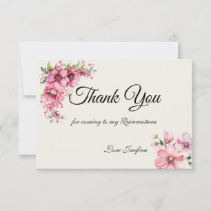 Cartão de Agradecimento rosa Quinceanera