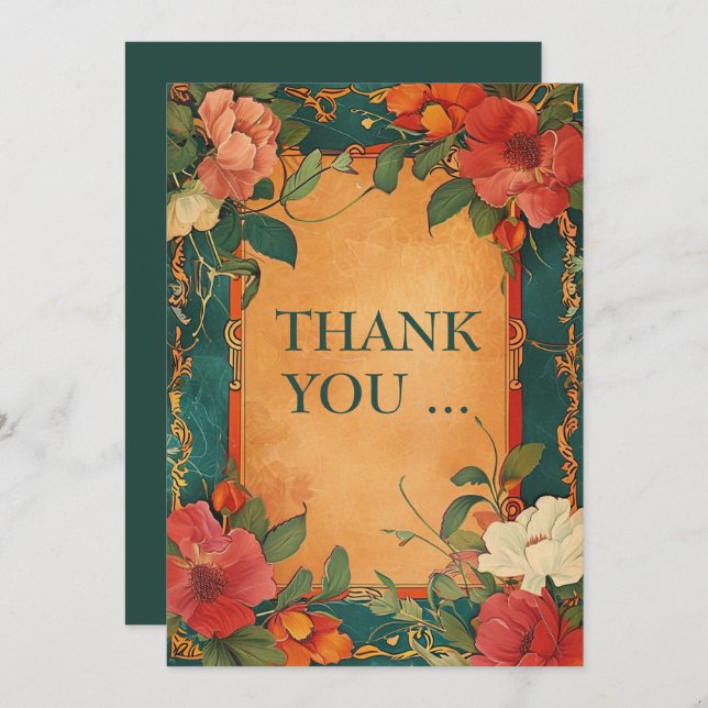 Cartão De Agradecimento 🌹 Rosa Romance: Art Nouveau Splendor (Frente/Verso)