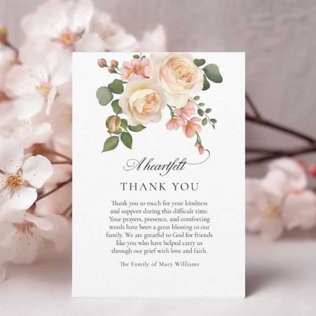 Cartão De Agradecimento Rosa Rosa Rosa Floral Cristão Funerário Obrigado (Criador carregado)