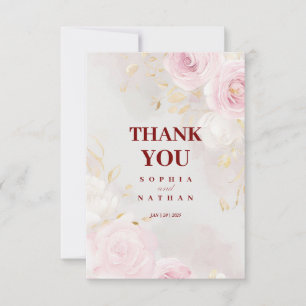 Cartão De Agradecimento Rosa Rosa Rosa Rosa Elegante E Dourado Obrigado Ca