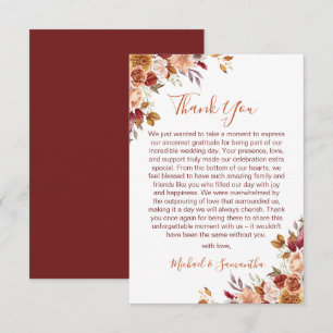 Cartão De Agradecimento Rosa Rústica e Crisântemo para Casamento de Outono