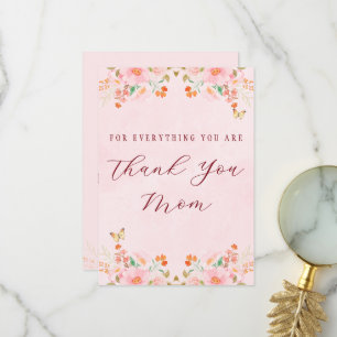 Cartão De Agradecimento Rosa Suave Elegante Floral Obrigado Dia das Mães