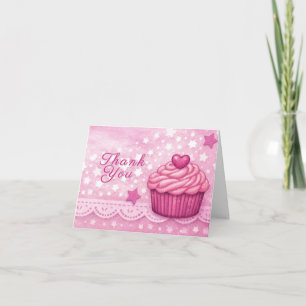 Cartão de Agradecimento Rosa - Tema de Cupcake de 