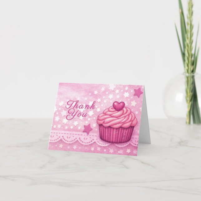 Cartão de Agradecimento Rosa - Tema de Cupcake de  (Frente)