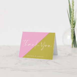 Cartão De Agradecimento Rosa Verde Moderno Bloco de Cores Personalizado