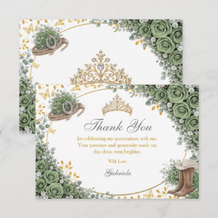 Cartão De Agradecimento Rosa Verde Sálvia Ocidental Dourada Quinceañera Co