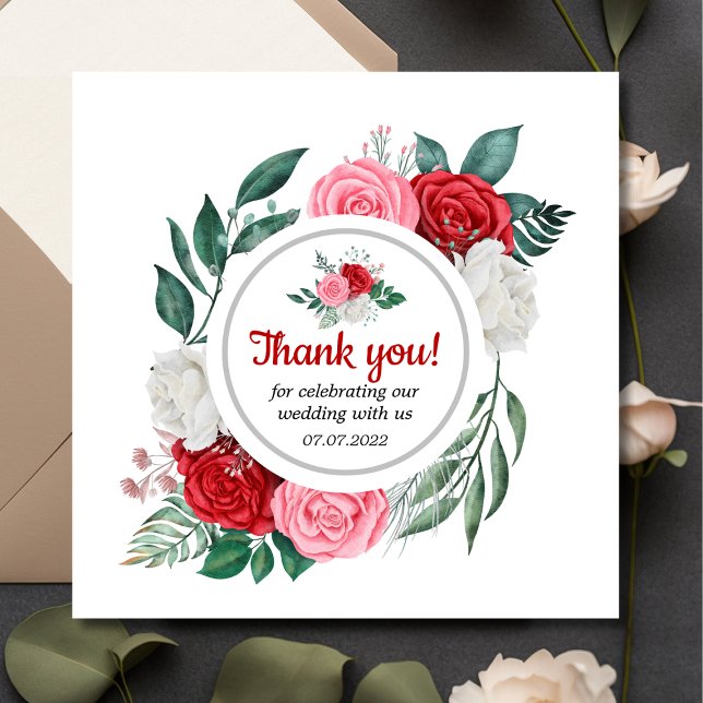Cartão De Agradecimento Rosa vermelha Casamento de Aquarela (Criador carregado)