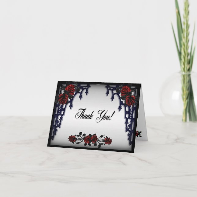 Cartão De Agradecimento Rosa vermelha Gothic Weding Iron Gate Obrigado (Frente)