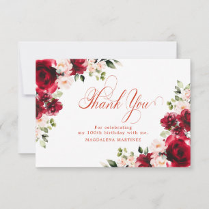 Cartão De Agradecimento Rosa vermelha rosa Floral 100º Aniversário Persona