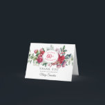 Cartão De Agradecimento Rosa vermelha Winter Botanical 60th Birthday Obrig<br><div class="desc">Um belo e elegante cartões de agradecimentos projetado especialmente para a 60ª festa de aniversário. Apresenta um grande spray floral de rosas vermelhos e brancos, bagas e bagas e folhas de eucalipto. Um oval branco é colocado no centro com o nome do centenário, 60º, e a celebração de aniversário. Duas...</div>