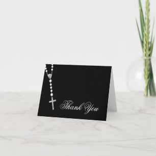 Cartão De Agradecimento Rosário Elegante Preto e Branco Obrigado