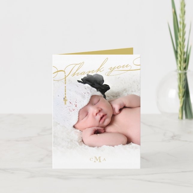 Cartão De Agradecimento Rosary Cross Monogram Scripted Photo Religious (Frente)