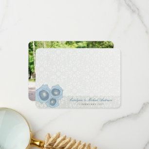 Cartão De Agradecimento Rosas Azuis Damask Lace Elegante Foto De Casamento