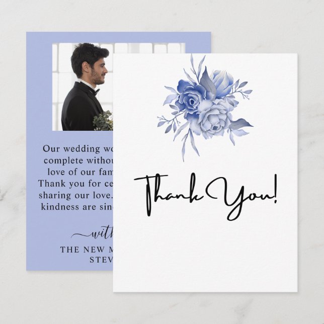 Cartão De Agradecimento rosas azuis empoeiradas rústicas e outras flores (Frente/Verso)