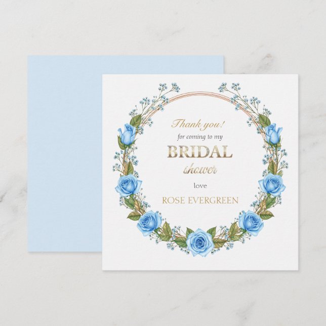 Cartão De Agradecimento Rosas Azul Poeira Elegantes e Respiração de Bebê (Frente/Verso)